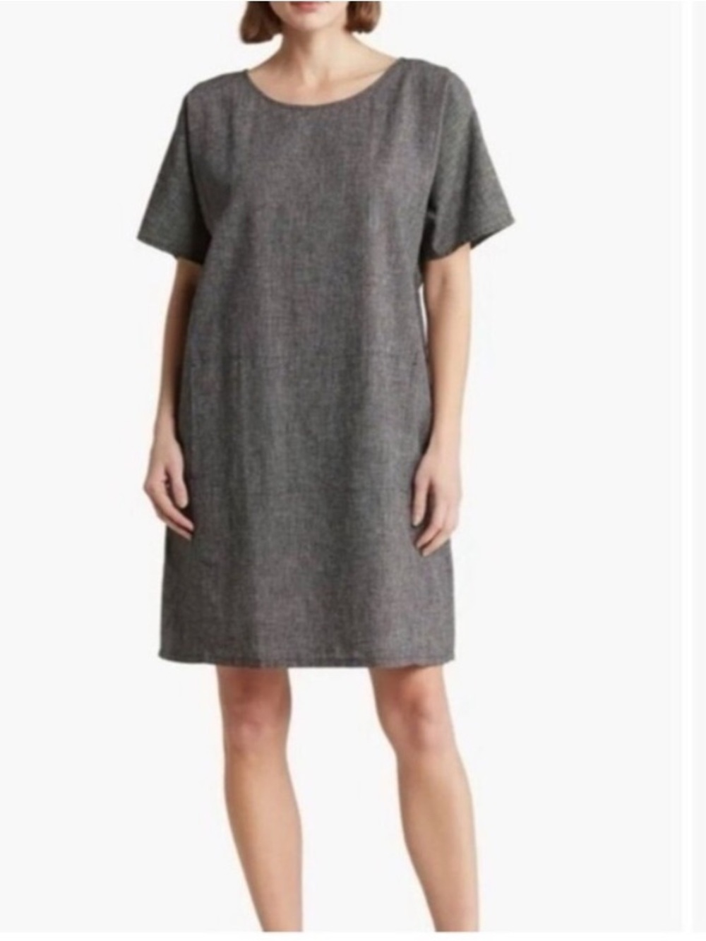 EILEEN FISHER Vintage Organic Cotton Black Striped Dress 3/4 Sleeves S